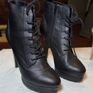 Forever 21 Black Heeled Lace-Up Boots